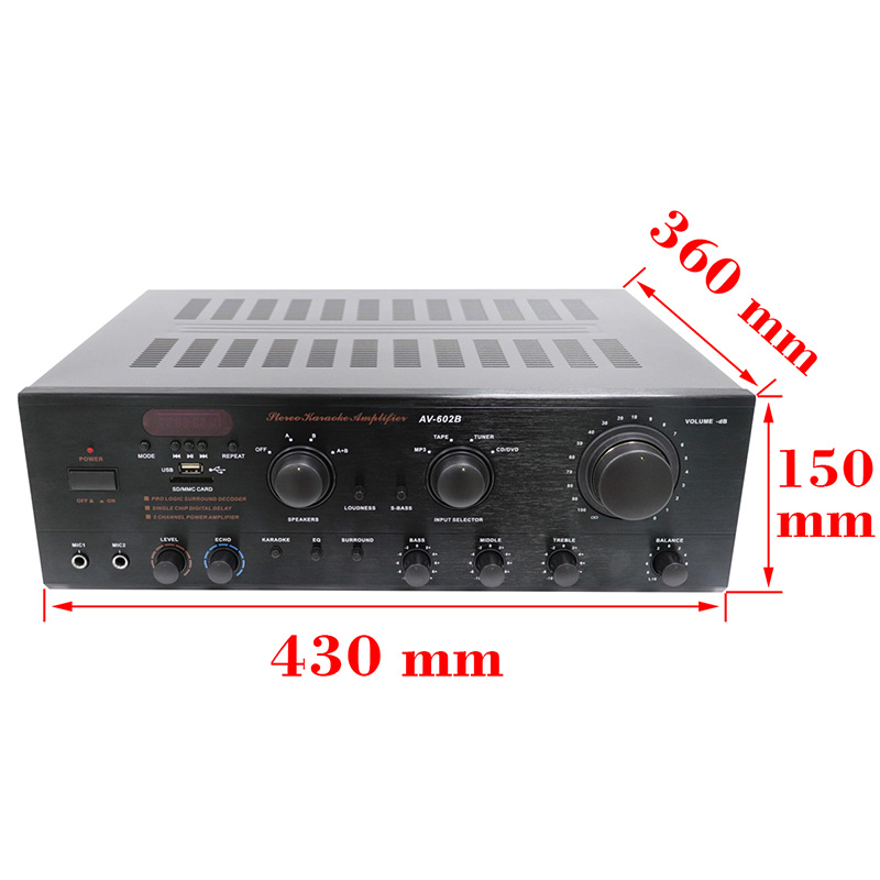 Made in China 100W dual channel Bluetooth and wireless home stereo mixer audio power amplifier, AV-602B