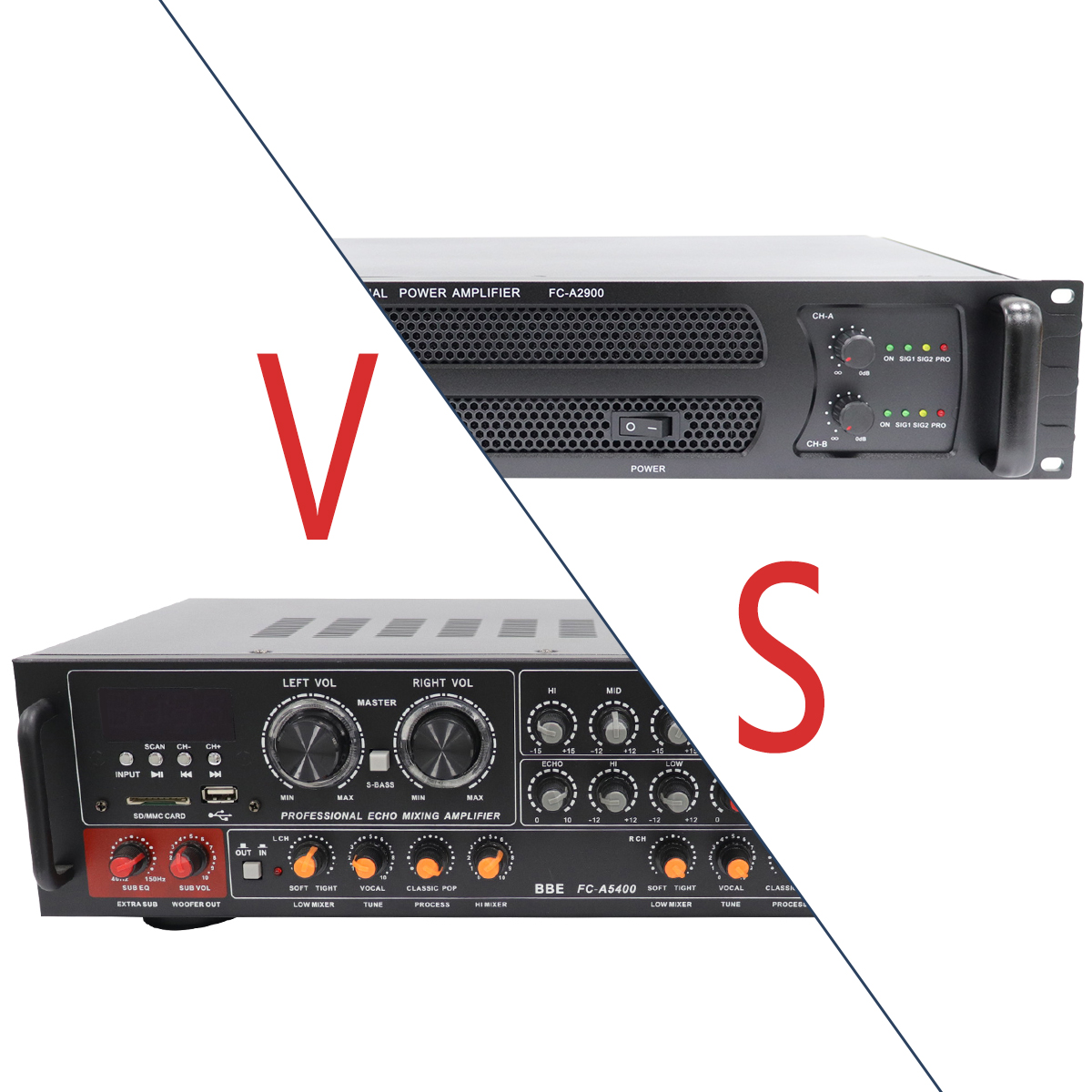 What is the difference between a combined amplifier and a split amplifier?